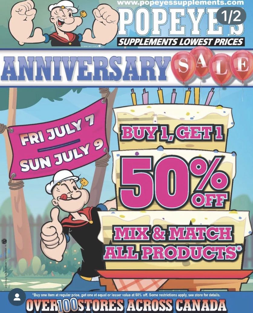 Popeyes Supplements Anniversary Sale, Online, July 9th